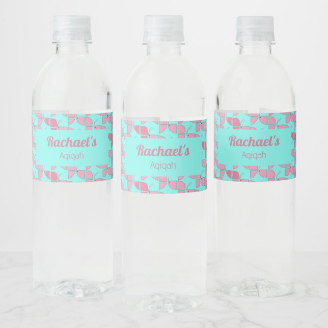 SHRIMPLY Teal Pink Pattern, Aqiqah Baby Shower Water Bottle Label (Bottles)
