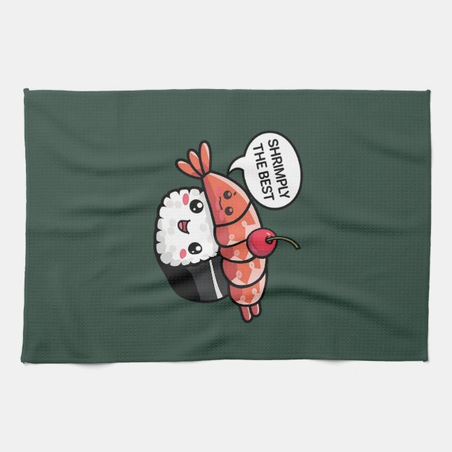 shrimply the best kawaii sushi tea towel (Horizontal)