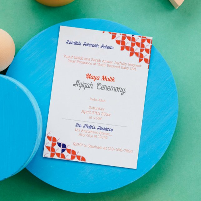 SHRIMPLY White Orange Pattern, Aqiqah Baby Shower Invitation (Creator Uploaded)