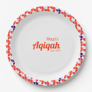 SHRIMPLY White Orange Pattern, Aqiqah Baby Shower Paper Plate