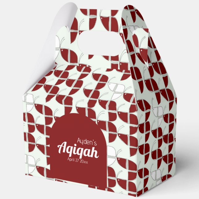 SHRIMPLY White Red Pattern, Aqiqah Baby Shower Favour Box (Front)