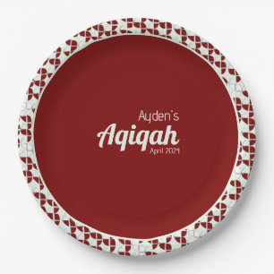 SHRIMPLY White Red Pattern, Aqiqah Baby Shower Paper Plate