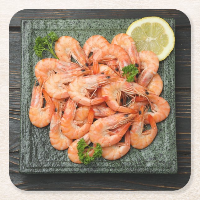 Shrimps Square Paper Coaster (Front)