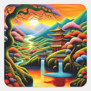 Shrine at Sunset 1 Square Sticker