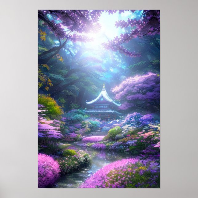 Shrine in the Vibrant Garden Poster (Front)