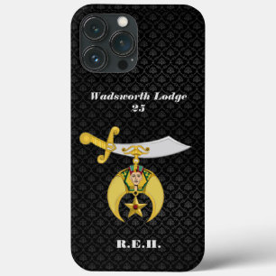 Shriners Symbol with Black Pattern Monogrammed  iPhone 13 Pro Max Case