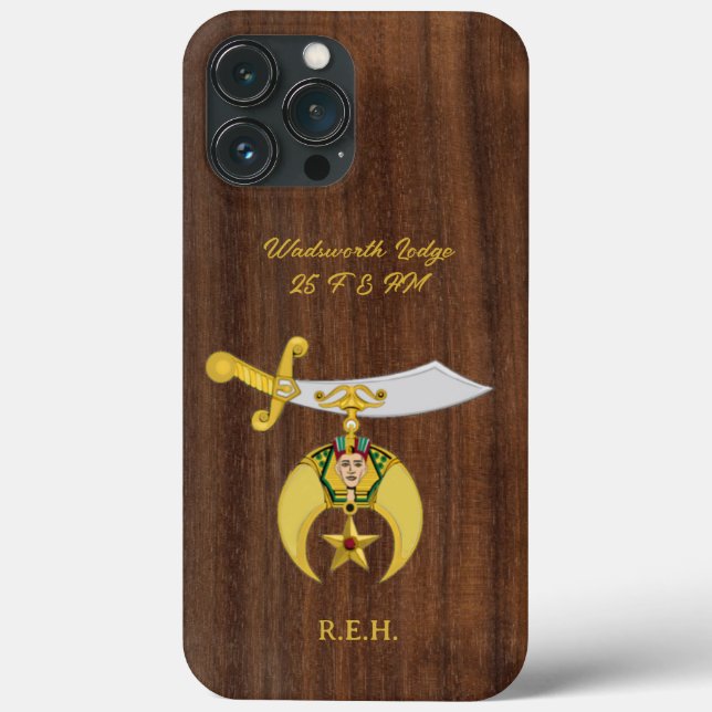 Shriners Symbol with Faux Wood Monogrammed OtterBo Case-Mate iPhone Case (Back)