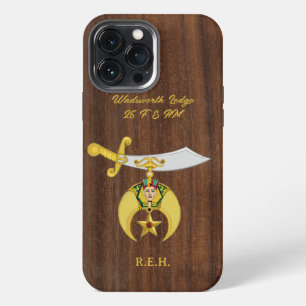 Shriners Symbol with Faux Wood Monogrammed OtterBo iPhone 13 Pro Max Case