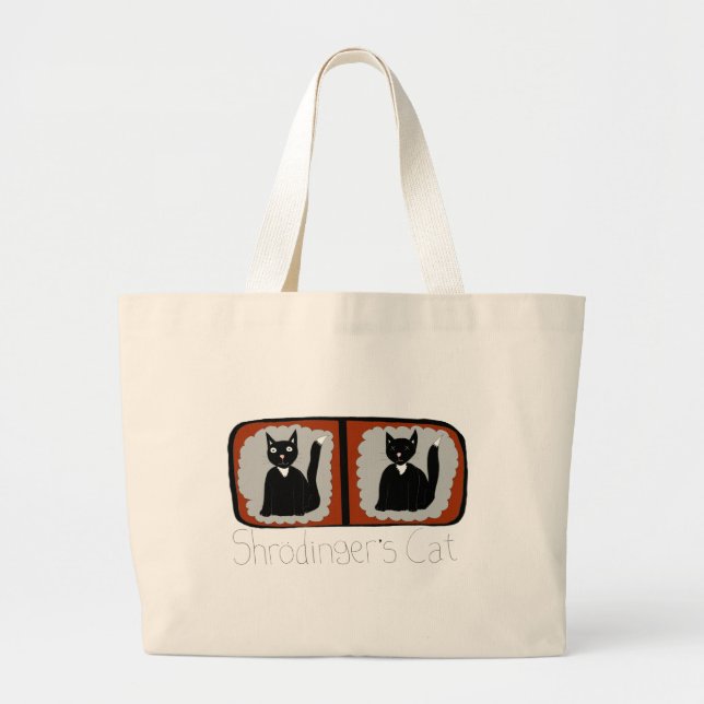Shrodinger Cat Science Cartoon Large Tote Bag (Front)
