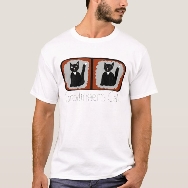 Shrodinger Cat Science Cartoon T-Shirt (Front)