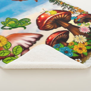Shroomvilla Summer Whimsical Fantasy Art Sherpa Blanket