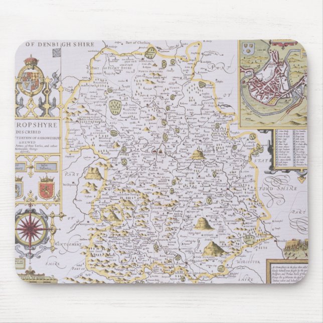 Shropshyre, engraved by Jodocus Hondius Mouse Mat (Front)
