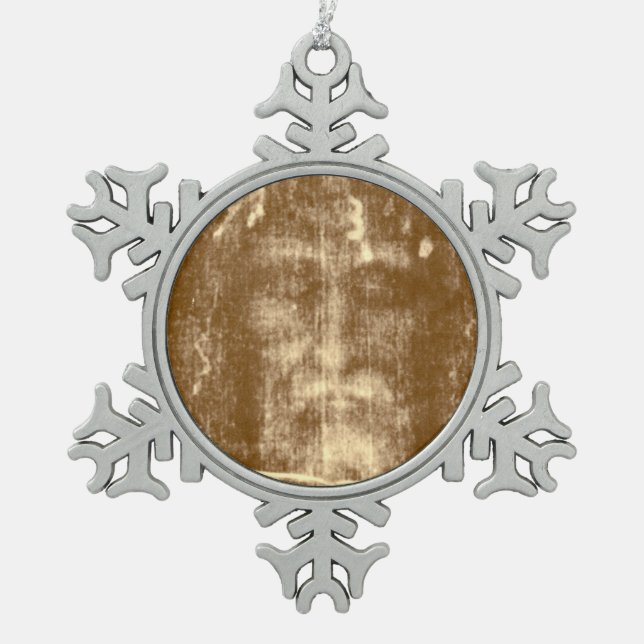 SHROUD OF TURIN SNOWFLAKE PEWTER CHRISTMAS ORNAMENT (Front)