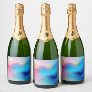 “Shroudglen” Pink and Blue Landscape Seascape. Sparkling Wine Label