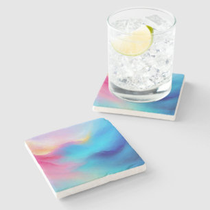 “Shroudglen” Pink and Blue Landscape Seascape.  Stone Coaster