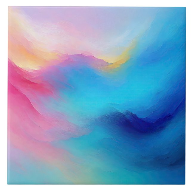 “Shroudglen” Pink and Blue Landscape Seascape.  Tile (Front)
