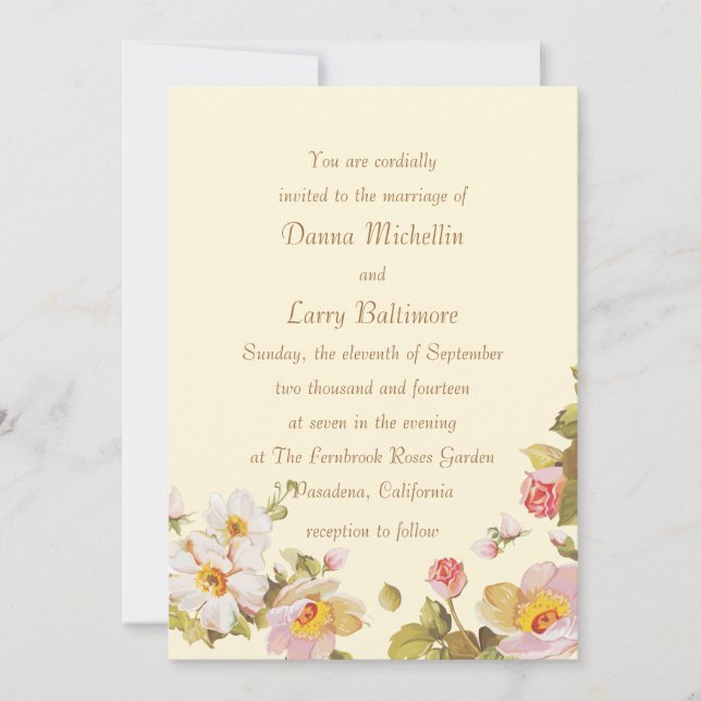 Shrub Roses Cornsilk Wedding Invitation (Front)