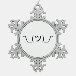 Shrug Emoticon ¯\_(ツ)_/¯ Japanese Kaomoji Snowflake Pewter Christmas Ornament