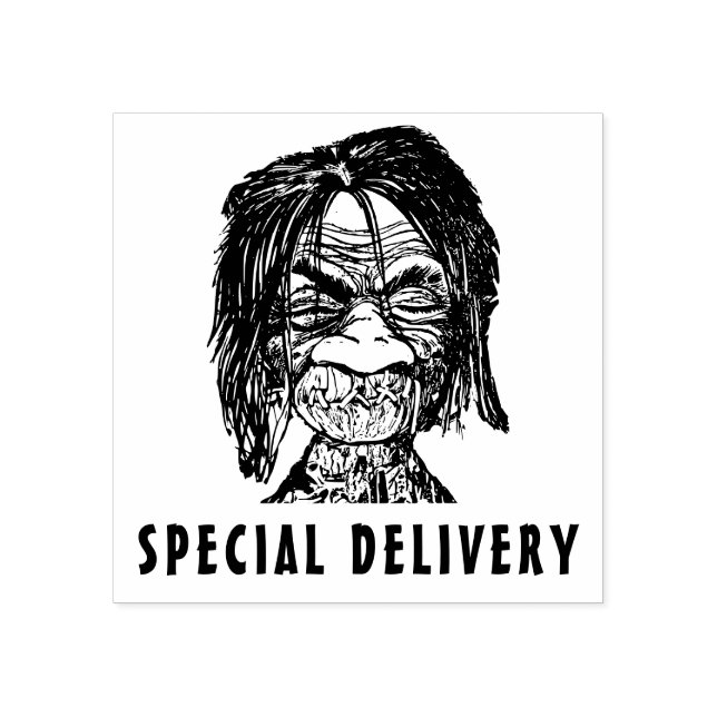 Shrunken head special delivery rubber stamp (Imprint)