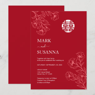 Shuang Xi Floral Traditional Chinese Wedding Invitation