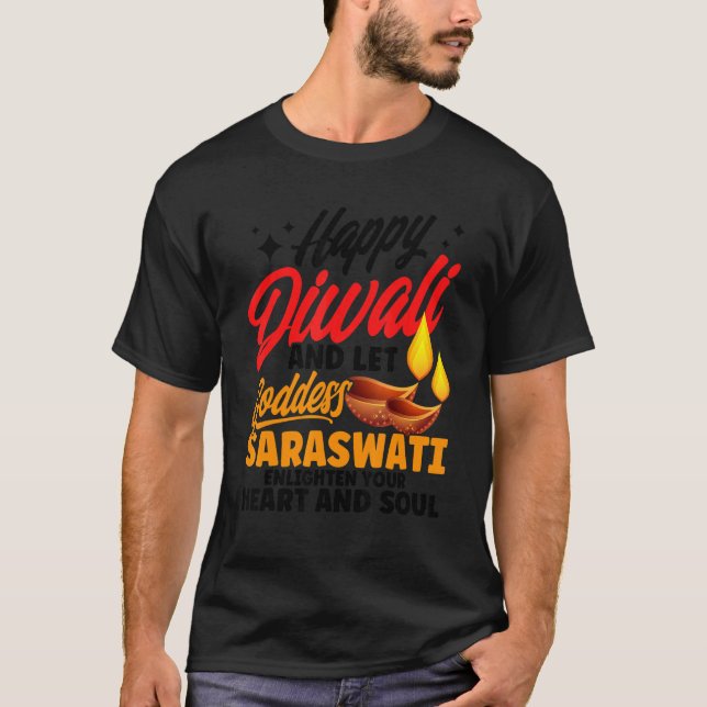 Shubh Deepalawi Happy Diwali Goddess Saraswati Diw T-Shirt (Front)