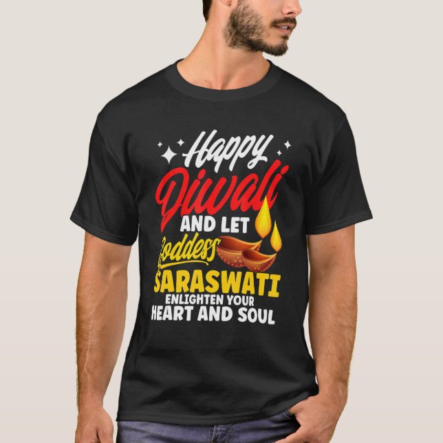 Shubh Deepalawi Happy Diwali Goddess Saraswati Diw T-Shirt (Front)