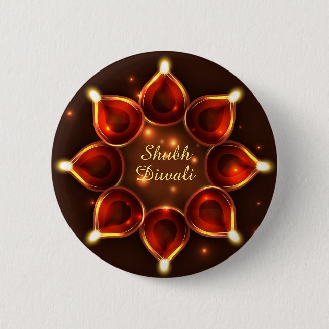 Shubh Diwali Diyas Sparkle Lights 6 Cm Round Badge (Front)