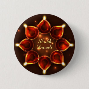Shubh Diwali Diyas Sparkle Lights 6 Cm Round Badge
