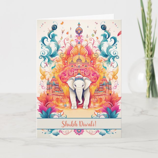 🐘 Shubh Diwali with Watercolor Elegance  Holiday Card (Front)