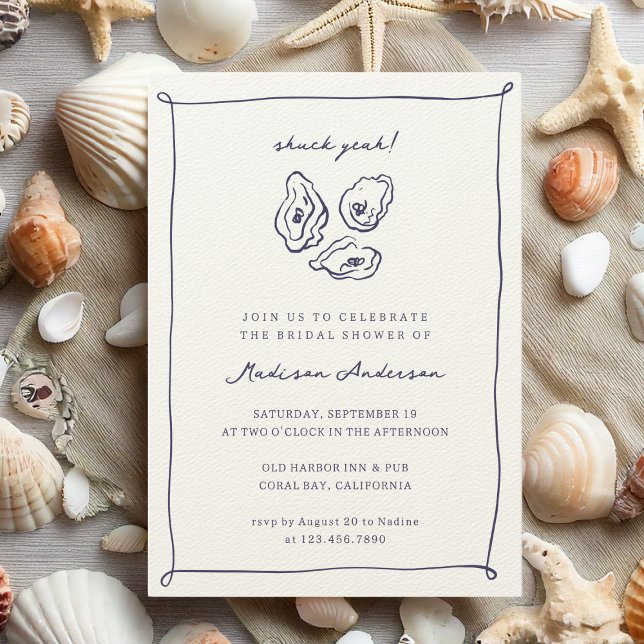 Shuck Yeah Oysters Nautical Blue Bridal Shower Invitation (Creator Uploaded)