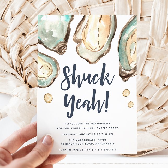 Shuck Yeah | Watercolor Pearl Oyster Party Invitation (Creator Uploaded)