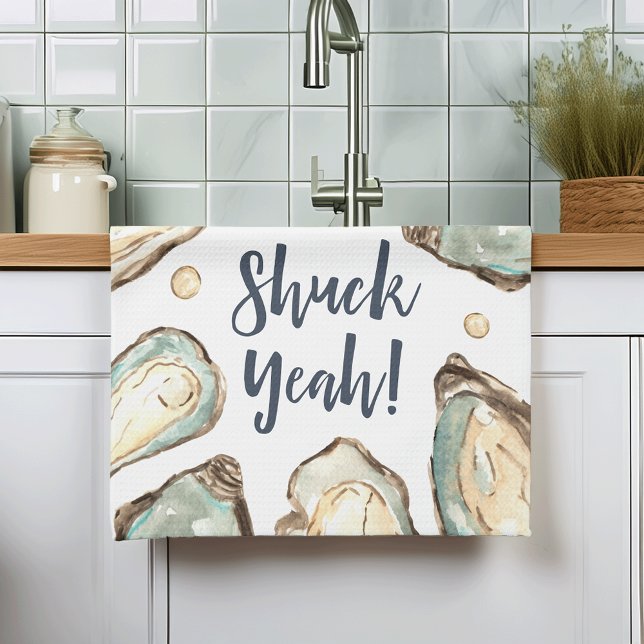 Shuck Yeah | Watercolor Pearl Oyster Tea Towel (Creator Uploaded)
