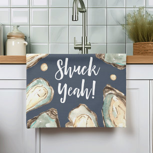 Shuck Yeah Watercolor Pearl Oyster Tea Towel
