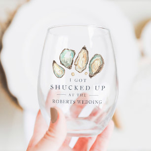 Shucked Up Coastal Oyster Wedding Favor Stemless Wine Glass