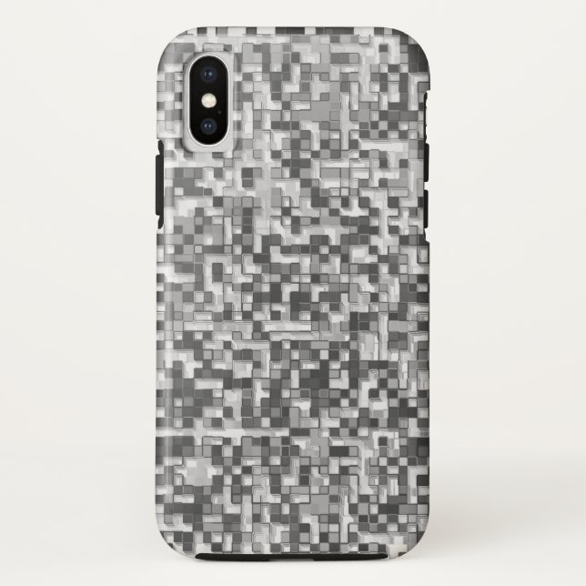 Shuffled small squares in tones of grey to clear Case-Mate iPhone case (Back)