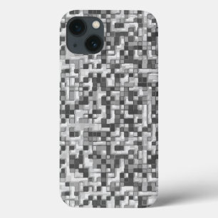 Shuffled small squares in tones of grey to clear iPhone 13 case