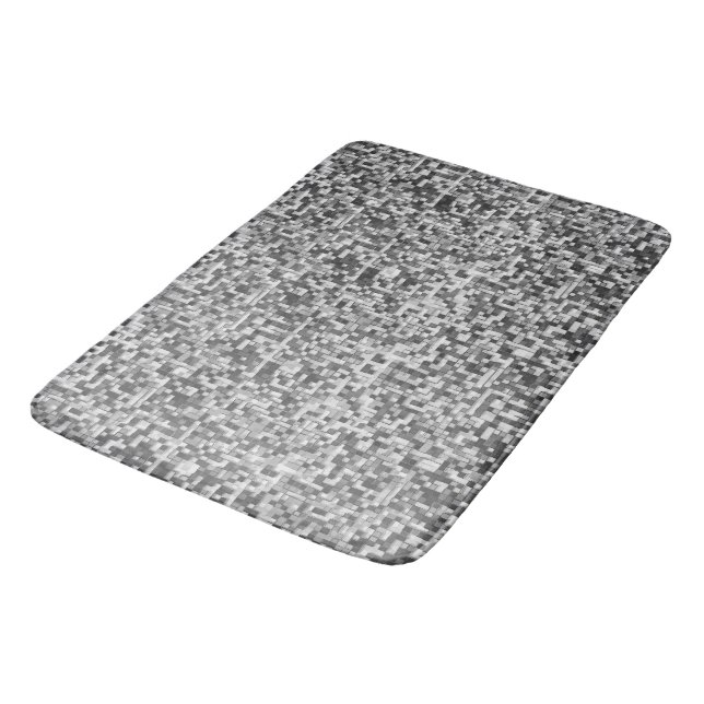Shuffled small squares, tones of grey go to clear bath mat (Angled)