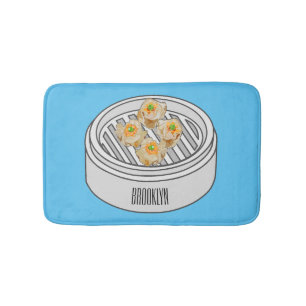 Shumai dim sum cartoon illustration bath mat
