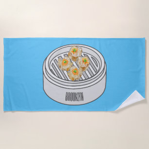 Shumai dim sum cartoon illustration beach towel