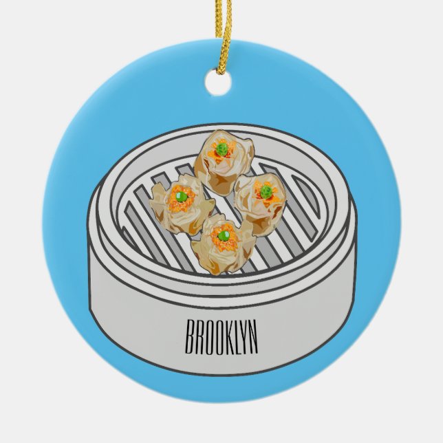 Shumai dim sum cartoon illustration ceramic tree decoration (Front)