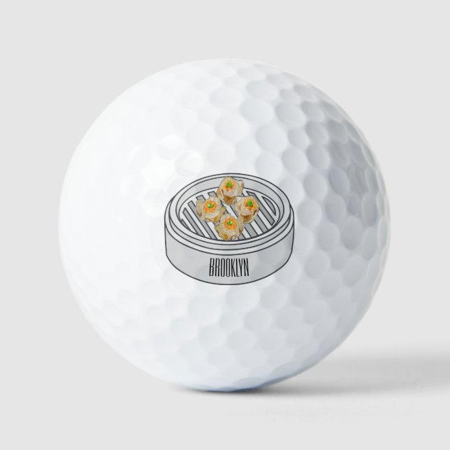 Shumai dim sum cartoon illustration golf balls (Front)