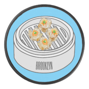 Shumai dim sum cartoon illustration hockey puck