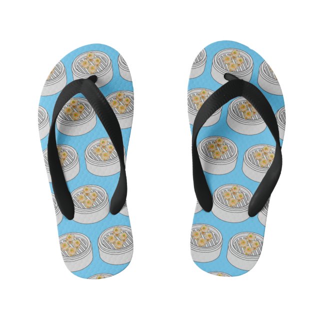 Shumai dim sum cartoon illustration kid's flip flops (Footbed)