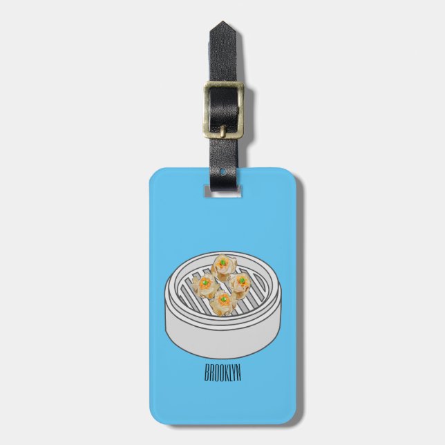 Shumai dim sum cartoon illustration luggage tag (Front Vertical)