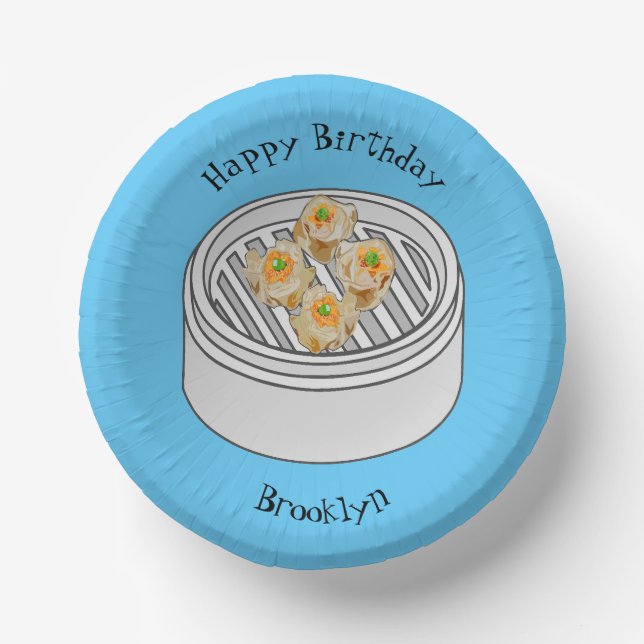 Shumai dim sum cartoon illustration paper plate (Front)
