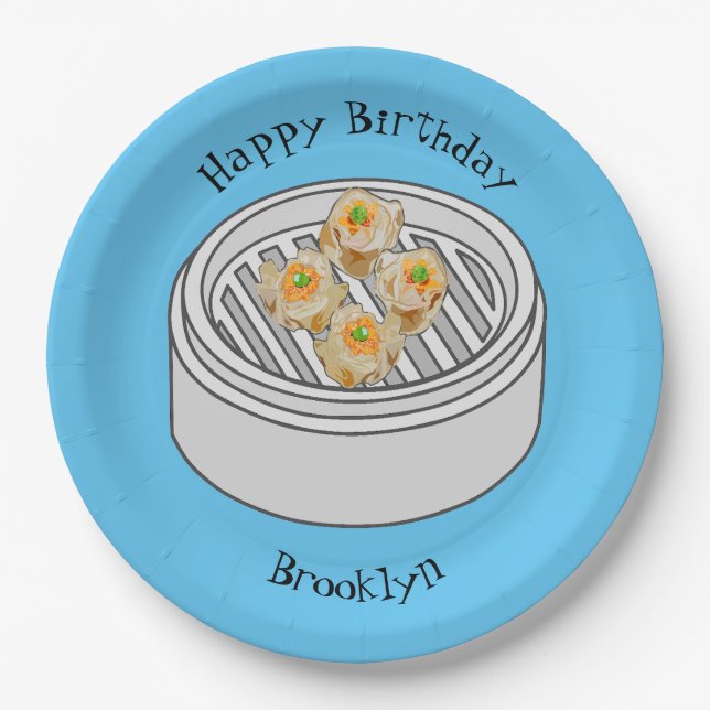 Shumai dim sum cartoon illustration paper plate (Front)