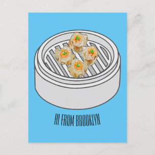 Shumai dim sum cartoon illustration postcard
