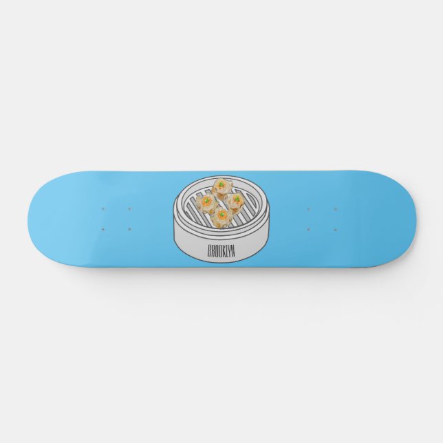 Shumai dim sum cartoon illustration skateboard (Horz)