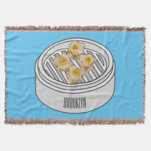 Shumai dim sum cartoon illustration throw blanket