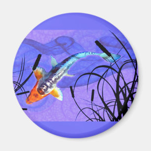 Shusui Koi in Purple Pond with Cattails Magnet